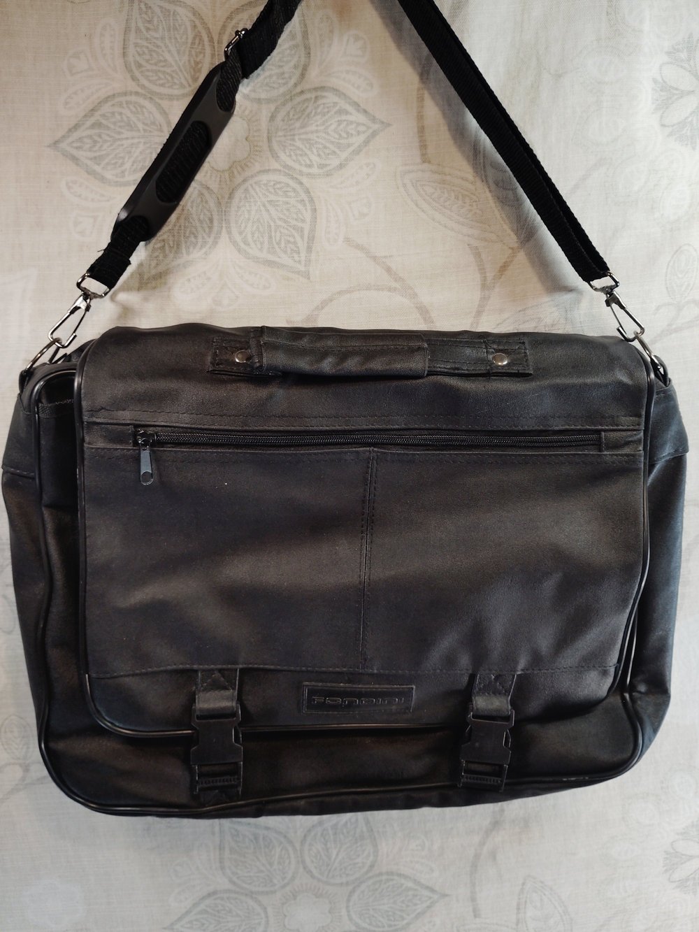 Fondini Classic Black Faux Leather Messenger/Crossbody Bag with Adjustable Strap
